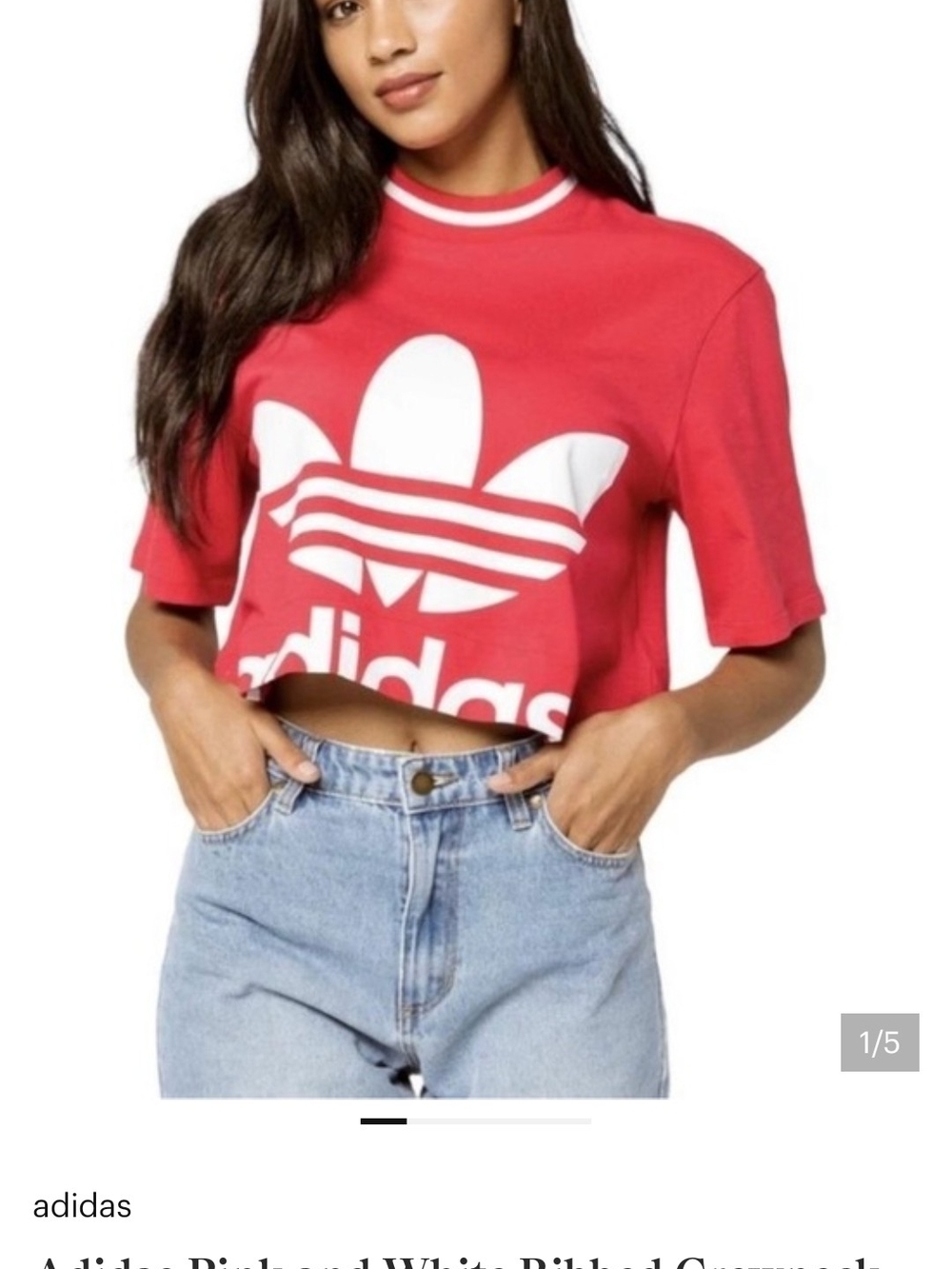 adidas Pink Crop Top and Track Pants Set with White Trefoil
